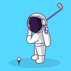 Little Cute Astronaut Kids Playing golf. Cartoon Logo Illustration Design. Isolated Premium Vector File, background is easy to edit. Can use for Icon, Logo, banner, flyer or any design project