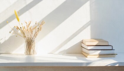 机の上の本と植物