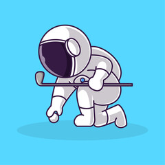 Little Cute Astronaut Kids Playing golf. Cartoon Logo Illustration Design. Isolated Premium Vector File, background is easy to edit. Can use for Icon, Logo, banner, flyer or any design project