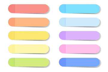 Different colored sheets of note papers. Colored sticky note set.