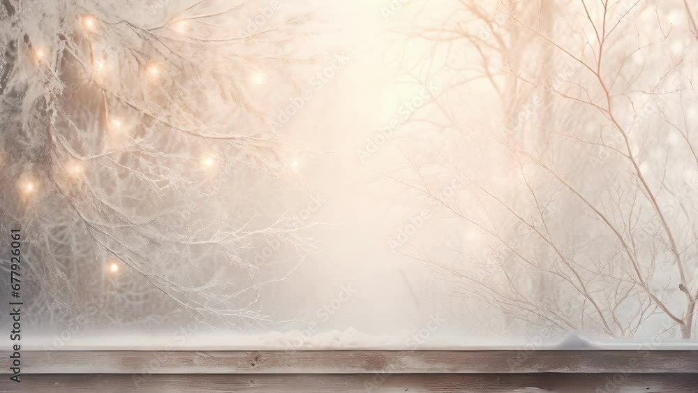 Poster a cozy and rustic winter background with a warm light filtering through a window covered in frost. t