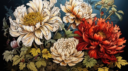 A painting of a bunch of flowers on a table