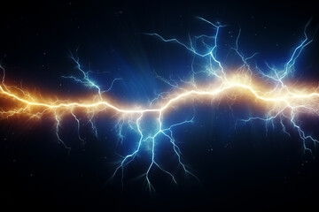 illustration of sparkling lightning bolt with electric effect. dark blue thunderbolt - obrazy, fototapety, plakaty