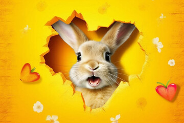 funny easter bunny on yellow background