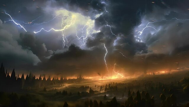 The air quivered and shook as the skies cracked open and a streak of jagged lightning coursed down sending a shockwave across the land with a deafening boom.