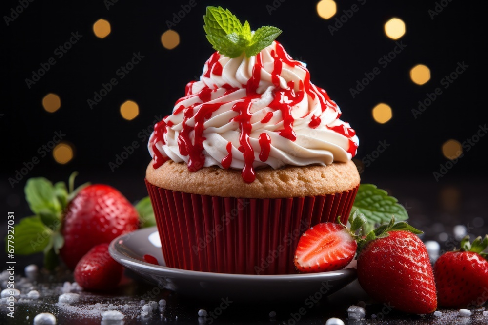 Poster appetizing cake. background with selective focus and copy space
