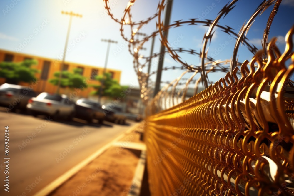 Poster fence of the state border or protected object. background with selective focus and copy space