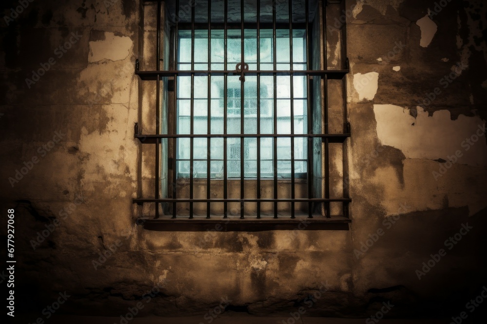 Poster window of an old prison. background with selective focus and copy space