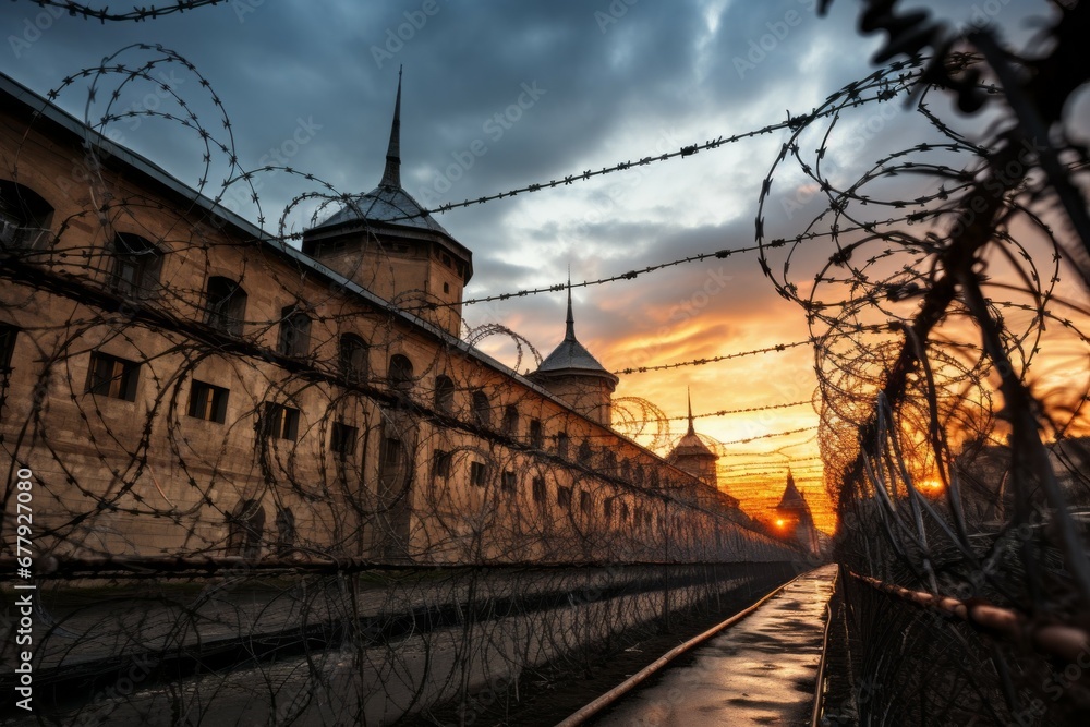 Poster old prison. background with selective focus and copy space