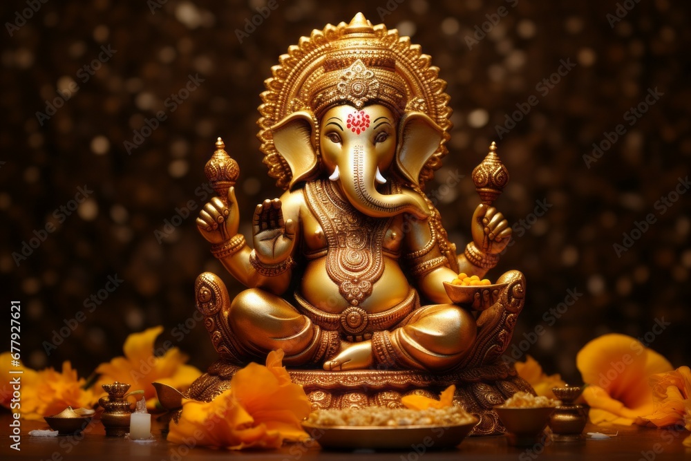 Wall mural god ganesha. religious concept. portrait with selective focus and copy space - Wall murals
