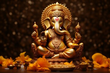 Fototapeta na wymiar God Ganesha. Religious concept. Portrait with selective focus and copy space