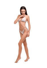 Fototapeta premium Young woman in stylish bikini isolated on white