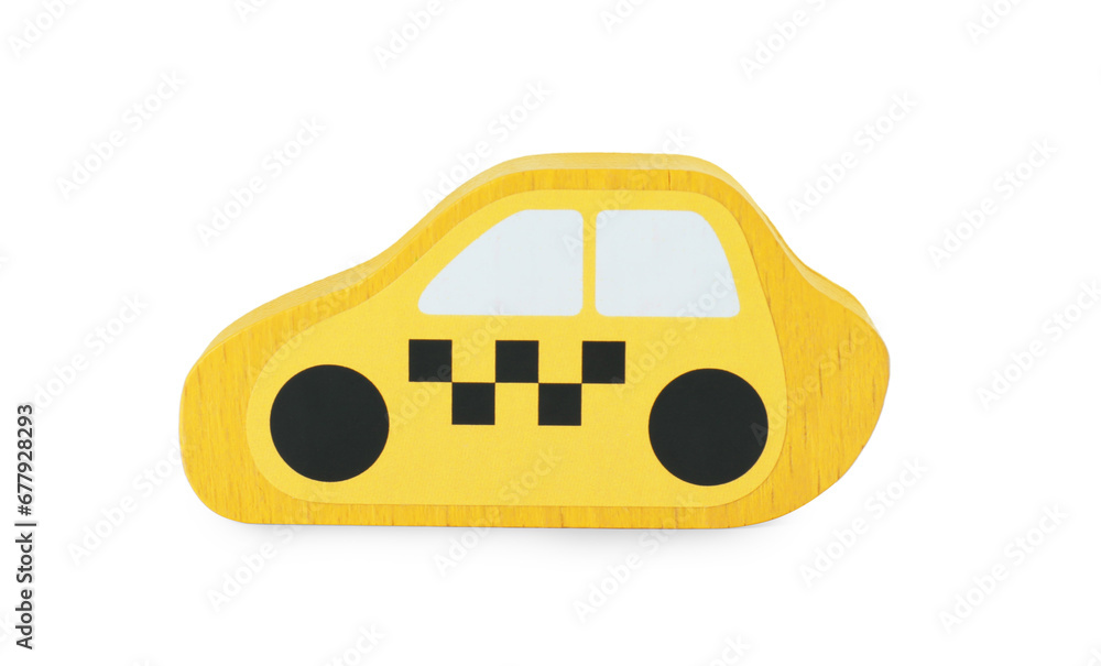 Wall mural Yellow wooden car isolated on white. Children's toy