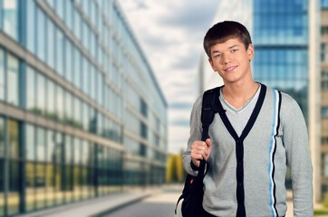 University young happy student posing in campus