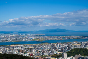 Fototapeta na wymiar 徳島眉山から徳島、徳島空港、淡路島の眺望