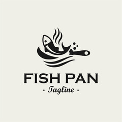 Pan fish cuisine logo simple design. Street food culinary label or illustration