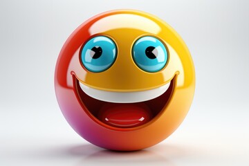 Fototapeta premium An orange and yellow smiley face with blue eyes, clipart on white background.