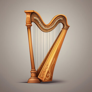 A wooden harp on a white background