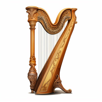 A wooden harp on a white background
