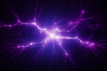 Bright neon purple plasma lightning, abstract energy and electricity background