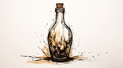 illustrative sketch of a bottle on a white background - obrazy, fototapety, plakaty