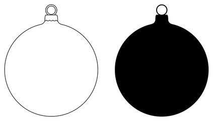 Christmas ball outline and silhouette icon set. Decoration for christmas tree.  - obrazy, fototapety, plakaty