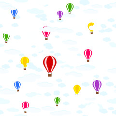 Hot air balloons and clouds. Seamless pattern of hot air balloon.