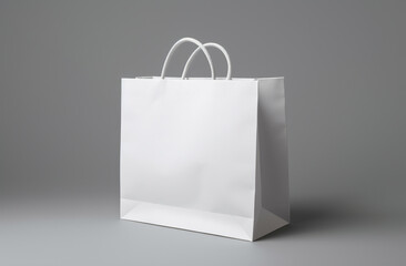 A pristine white paper shopping bag is placed upon a spotless white backdrop, bathed in soft studio lighting. Generative AI