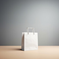 A pristine white paper shopping bag is placed upon a spotless white backdrop, bathed in soft studio lighting. Generative AI