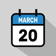 Vector Calendar March 20 illustration background design.