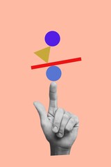 Exclusive picture collage of finger with balance game