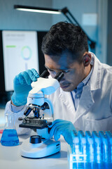 chemist is doing an experiment in the laboratory, A scientist is using a microscope to analyze the chemical composition, A scientific experiment is searching for biological answers in a laboratory,