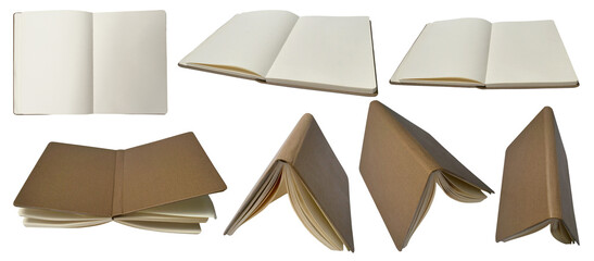 Set collection of blank empty copy space white open book in various position cut out