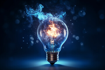 glowing light bulb on blue background