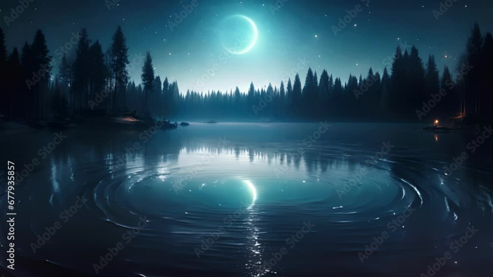 Poster wisps of moonlight swirl around the water s surface creating a peaceful serenity of luminescent ligh