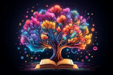 Foto auf Leinwand Human brain that flourishing while reading book, vibrant colors © Shahin
