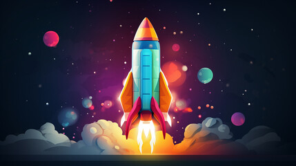 Obraz premium Illustration of Rocket. Colorful background. Generative AI.