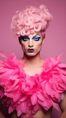 Drag queen in elaborate and vibrant attire, donning expressive makeup and a flamboyant ensemble, representing the artistic and diverse world of drag culture.