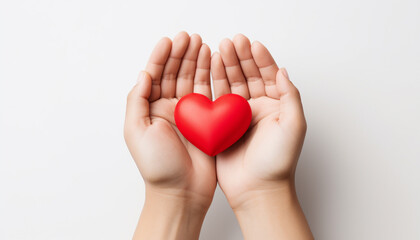 hands holding red heart isolated on white