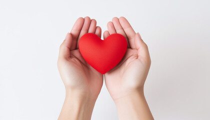 hands holding red heart isolated on white