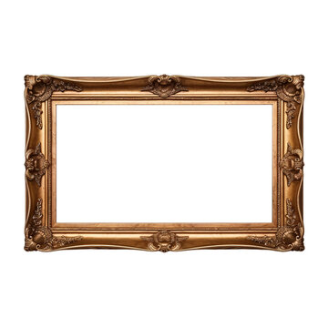 wooden picture frame isolated on a transparent background, vintage natural wood horizontal rectangle photo frame mockup