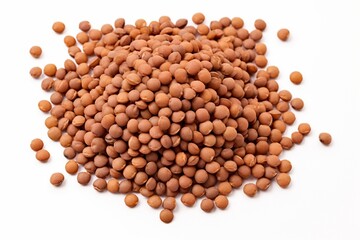 Brown Lentils on isolated white background.