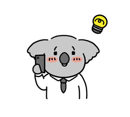 電話相談中にアイデアが閃いた働くコアラのキャラクター