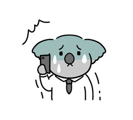 Fototapeta premium 電話中に青ざめる働くコアラのキャラクター