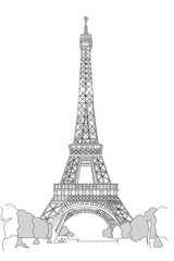 Fototapeta na wymiar Eiffel Tower in line drawing style