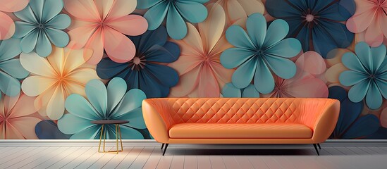 In the vintage fashion of retro art an abstract floral pattern with a geometric texture adorned the wall creating a captivating background for the illustrations inspired by abstract flowers 