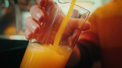 Pouring orange juice in a glass