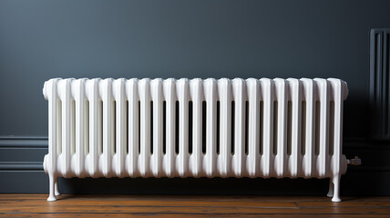 radiator battery heating on the background of the wall