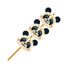 Japanese dango vector icon. Cute panda cake made from rice flour. Sweet Asian dessert on a stick. Kawaii sweets, tasty snack. Illustration isolated on white. Flat cartoon clipart for print, web, menu