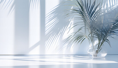 a white background with palm leaves and shadows  ai generative